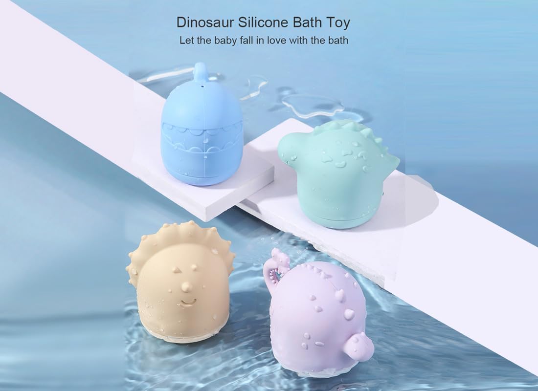 Juego de juguetes de baño sensoriales seguros para bebés y niños pequeños, juego de familia de dragones, sin BPA, de silicona de grado alimenticio,