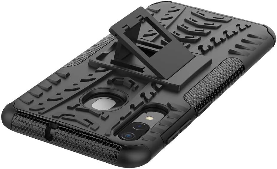 Asuwish Funda de teléfono para Samsung Galaxy A20 A30 con protector de pantalla de vidrio templado y soporte delgado, funda protectora híbrida