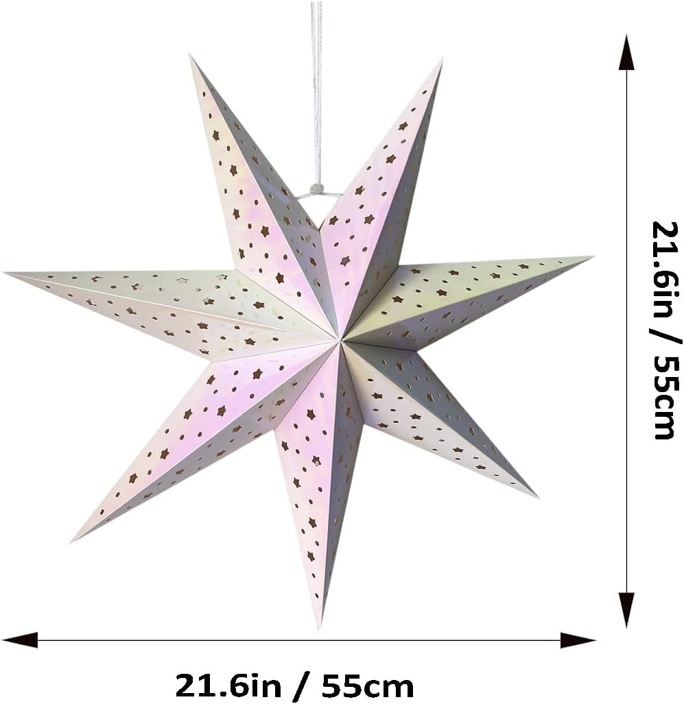 Linterna de papel con estrella de papel, pantalla colgante de Navidad, decoración para boda, fiesta de cumpleaños, decoración del hogar (M, blanco