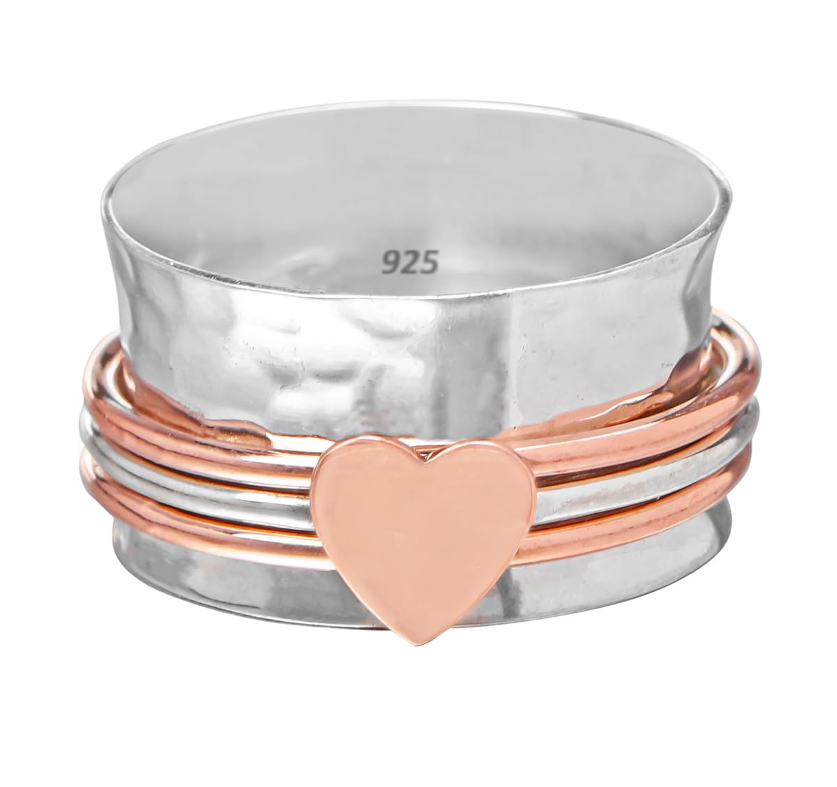 Meditation Rose Heart Spinner Ring for Women, 925 Sterling Silver spinner ring for anxiety Women and Girls For Gift, Fidget, Handmade, Worry Three