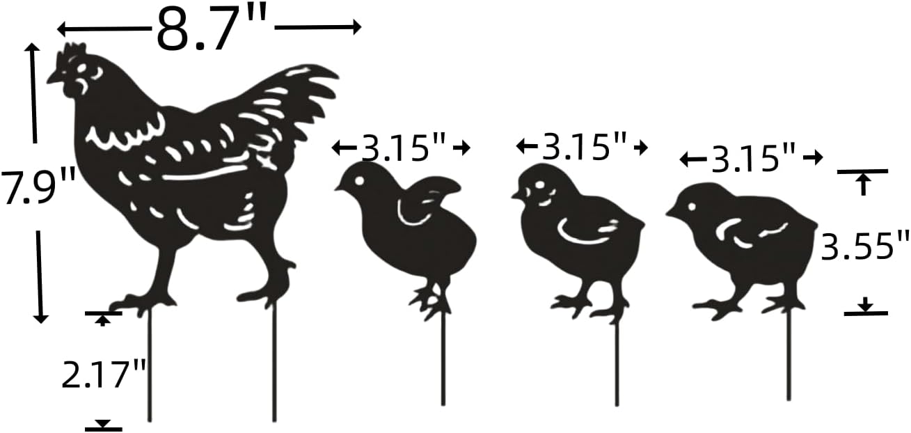 RANNYOZIO Estacas de metal decorativas de pollo para jardín, silueta de pollo pequeño, estatuas de jardín para patio, patio, decoración de jardín,