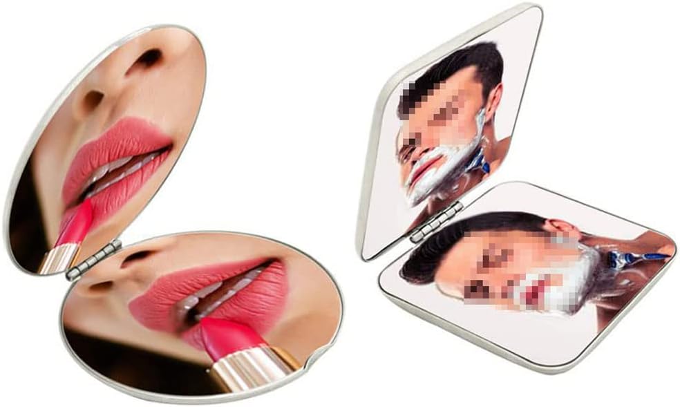 Espejo plegable de acero inoxidable, espejo de bolsillo de doble cara, portátil, redondo y cuadrado, inastillable, espejo de maquillaje para niñas y