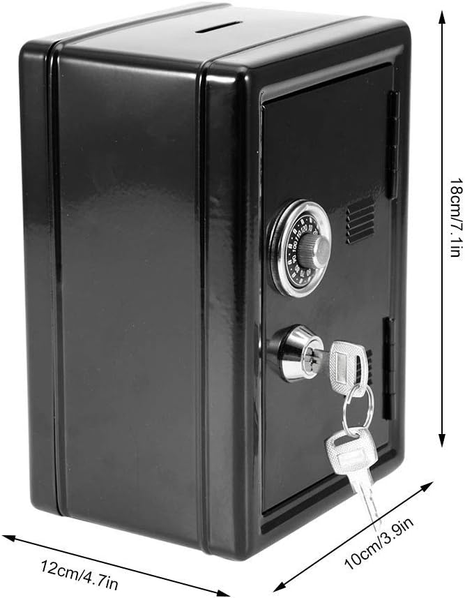 Yosoo Caja de dinero para niños, caja de dinero, contraseña, monedas, ahorro de caja fuerte, estilo caja de regalo, con 2 llaves (negro)