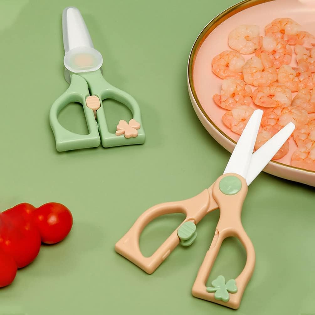 Housoutil 1 juego de tijeras de comida para bebés, tijeras de seguridad con estuche de viaje, tijeras portátiles para alimentos para bebés,