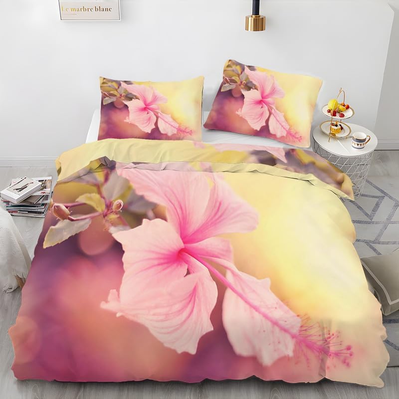 Yellow Flowers Twin Duvet Cover Flowers Print Twin Bedding Sets Soft Microfiber Comforter Cover and 2 Pillow Shams 20″X26″, Bed Set Duvet Covers