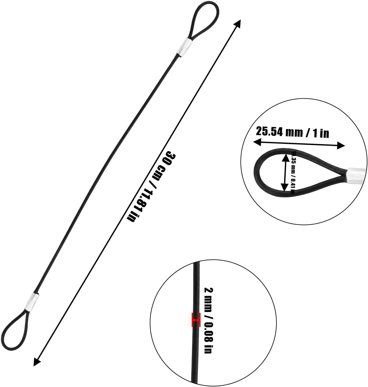 10 cables de alambre de acero inoxidable con bucles de 12 pulgadas, cuerda de alambre recubierta de vinilo de 12 pulgadas, cadenas de seguridad para