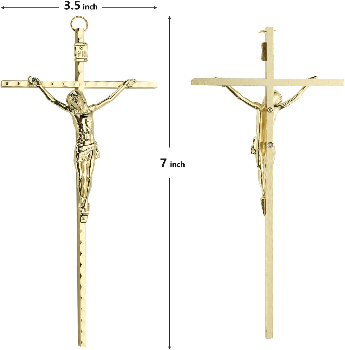 FILTA Crucifijo de pared de metal dorado y crucifijo católico de metal para decoración del hogar, delgadas cruces católicas colgantes de Jesucristo