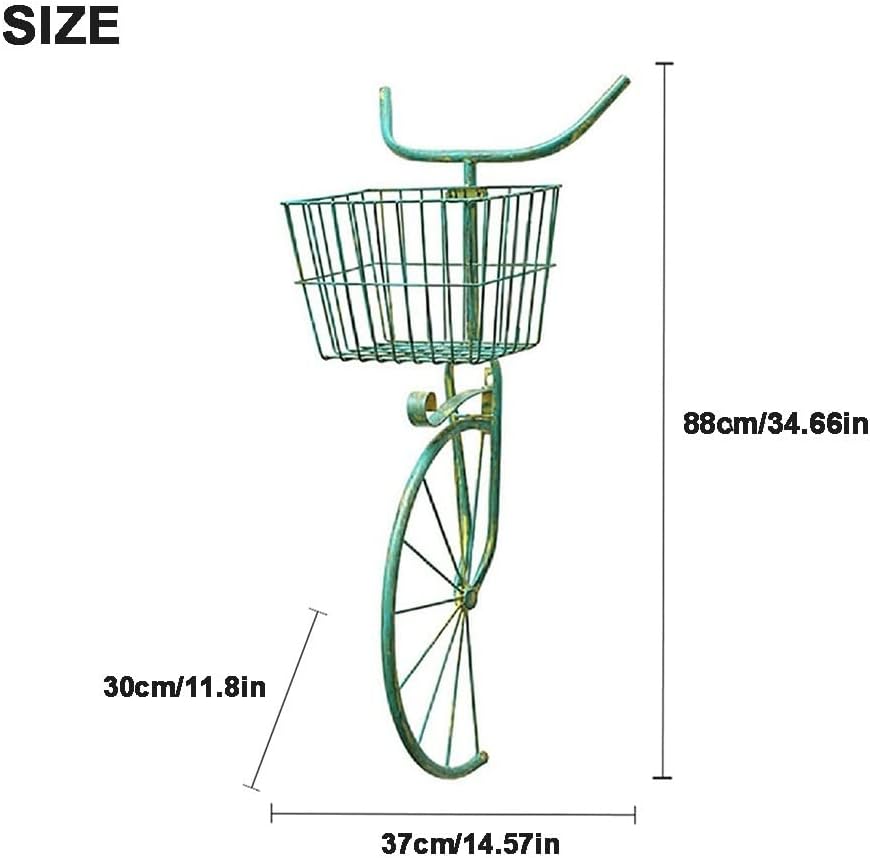ROBMET Soporte retro para plantas de bicicleta montado en la pared, estante de exhibición de macetas, decoración de pared, soporte de cesta de
