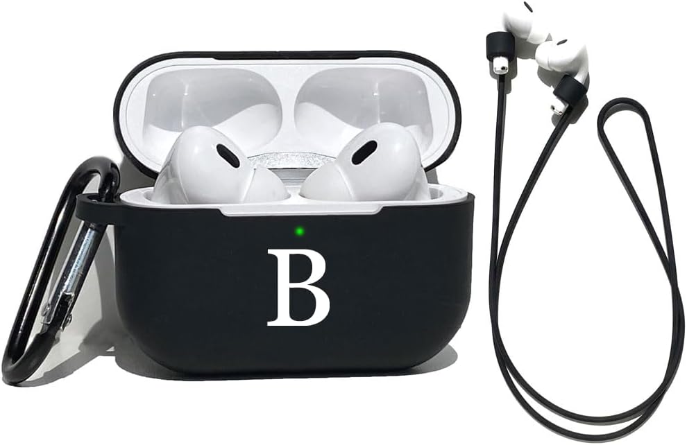 LFWUEYAM Funda compatible con Airpods Pro de 21 generación 20222019, funda protectora de silicona suave con llavero y correas antipérdida, inicial