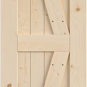 SmartStandard Puerta corredera de madera de granero de 24 x 80 pulgadas preperforada lista para montar, losa con paneles de madera de abeto maciza SmartStandard Puerta corredera de madera de granero de 24 x 80 pulgadas preperforada lista para montar, losa con paneles de madera de abeto maciza