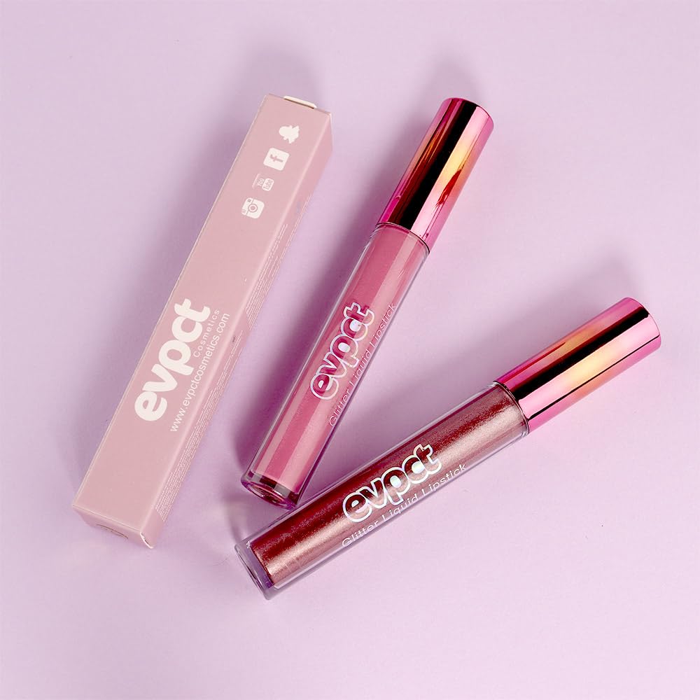 evpct Juego de 2 lápices labiales líquidos de larga duración color malva y gris pardo, morado mate a purpurina, para mujer, con diamantes,