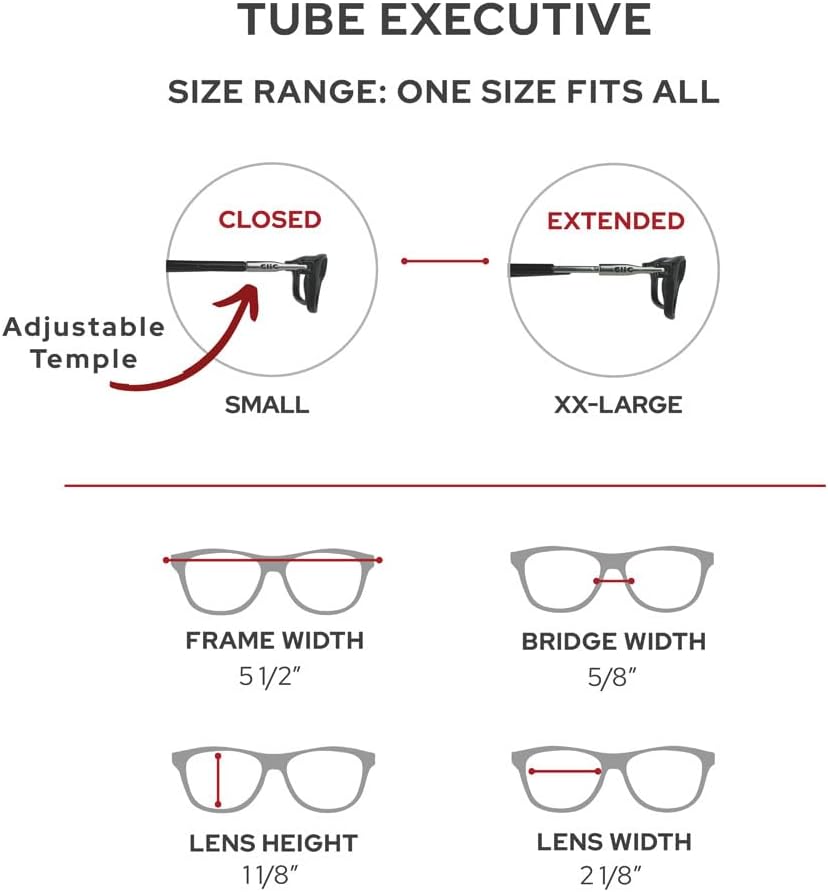 Clic Lentes de lectura magnéticos, lectores de computadora, lentes reemplazables, patillas ajustables, tubo ejecutivo (gris claro, aumento de 1.25)