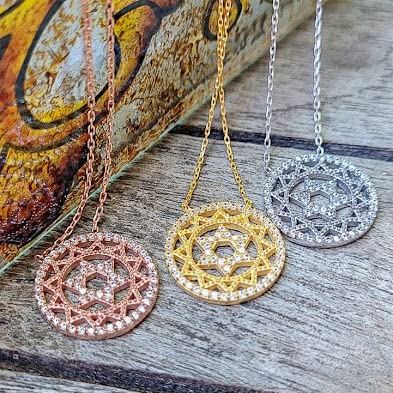 Jewish Star of David Necklace for Women and Girls with Sparkling Clear Cz Cubic Zirconia Stones in Rose Gold