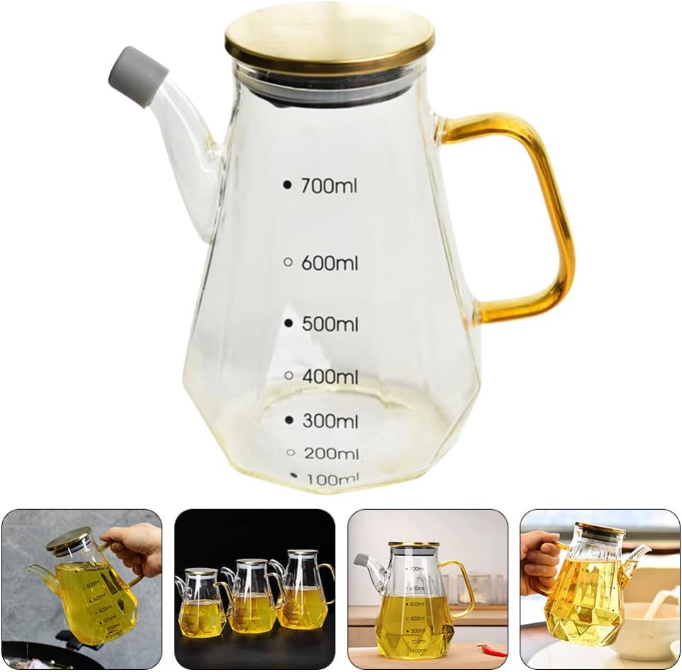 UPKOCH Botella dispensadora de aceite para freír, botella de aceite de vidrio con asa y tapa, dispensador de aceite y vinagre, contenedor de líquido