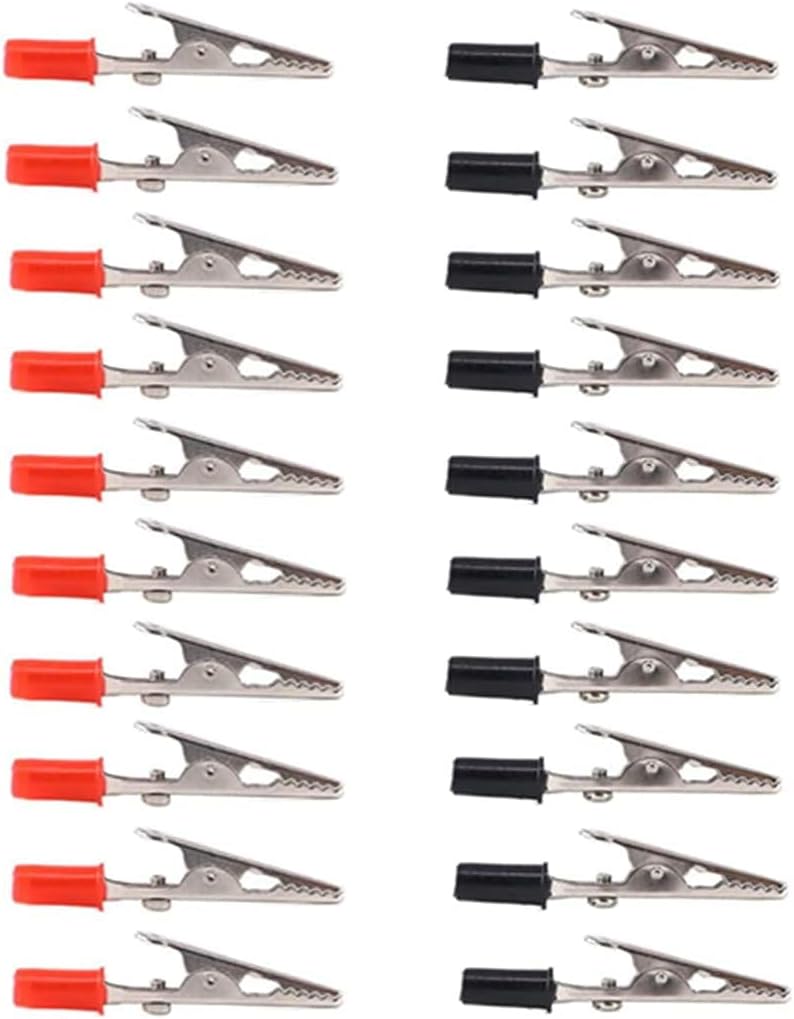 Pinzas de cocodrilo de metal, 20 abrazaderas de prueba eléctricas con manos de plástico, kit rojo y negro