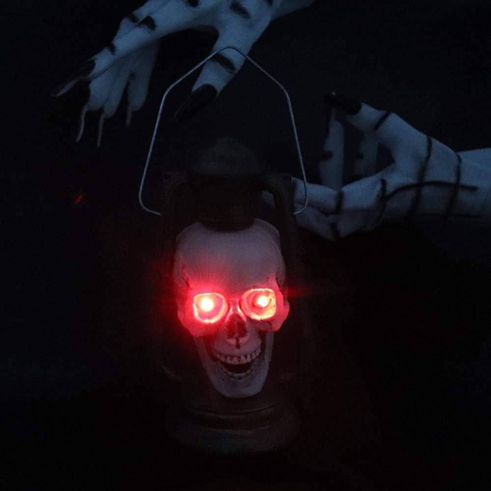 Farol de Halloween con luz LED de estatua de cráneo, decoración de Halloween, luz nocturna de resina, accesorio de calavera de terror, decoración de