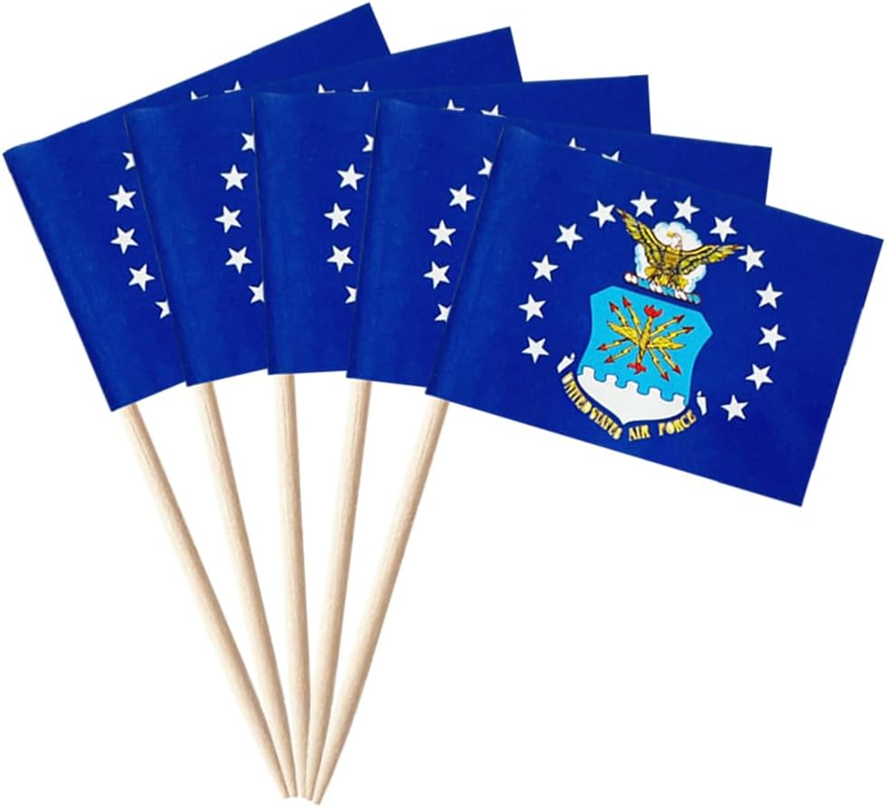 100 banderas de la Fuerza Aérea de Estados Unidos de Estados Unidos, palillos de dientes, mini banderas pequeñas de Estados Unidos para cupcakes,