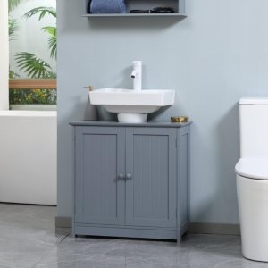 SSLine Armario de tocador para debajo del fregadero, gabinete de lavabo de baño con orificio para pedestal, armario de almacenamiento de baño blanco SSLine Armario de tocador para debajo del fregadero, gabinete de lavabo de baño con orificio para pedestal, armario de almacenamiento de baño blanco