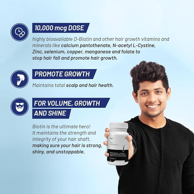 Biotin 10000mcg Tabletas de crecimiento del cabello  Controla la caída del cabello y mejora el grosor y el volumen del cabello  Suplementos de