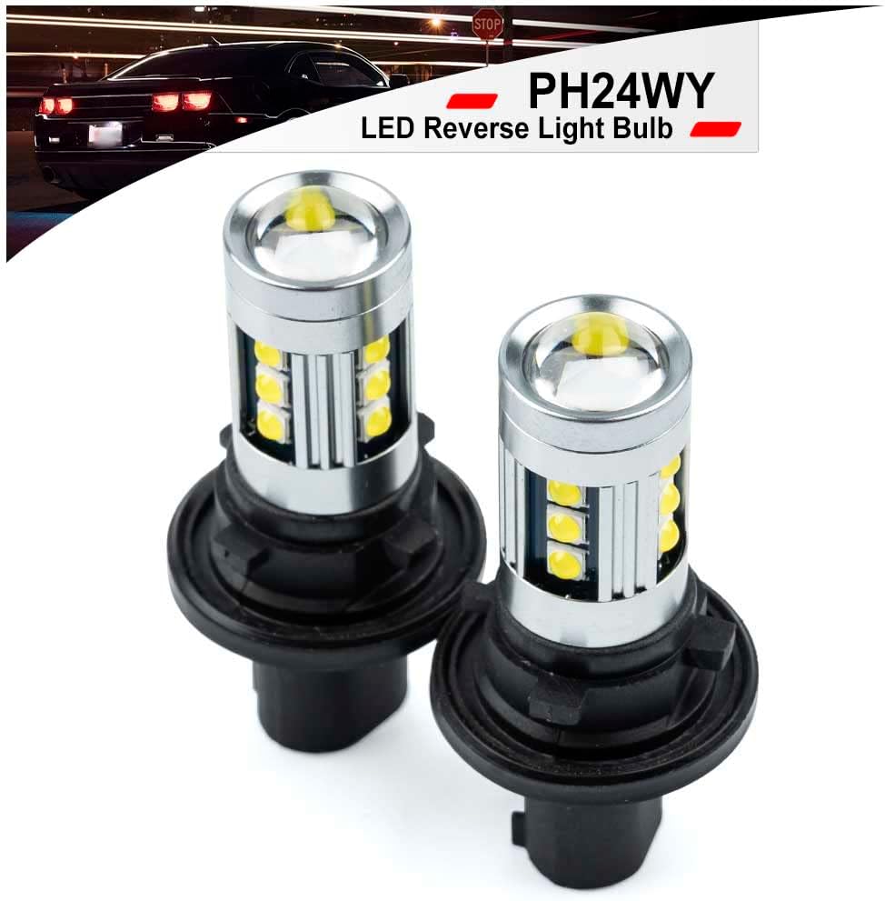 NSLUMO PU20d Base PH24WY PH24W Bombillas LED de retroceso de repuesto para Chevy Camaro 12184 12185 Luces de marcha atrás LED 6500K Xenon White