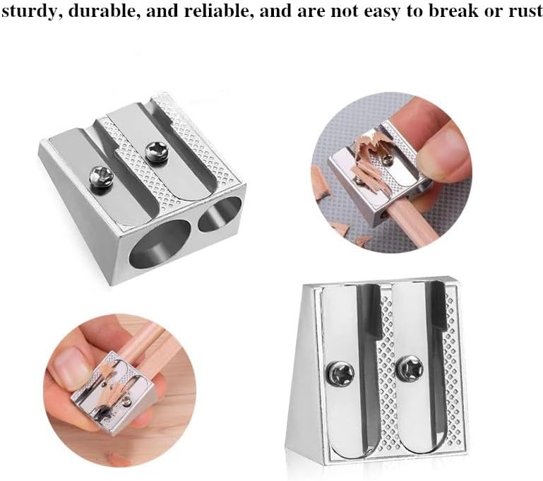 8 sacapuntas de metal para labios, mini sacapuntas de metal con 2 agujeros para escuela, hogar, oficina, papelería artística