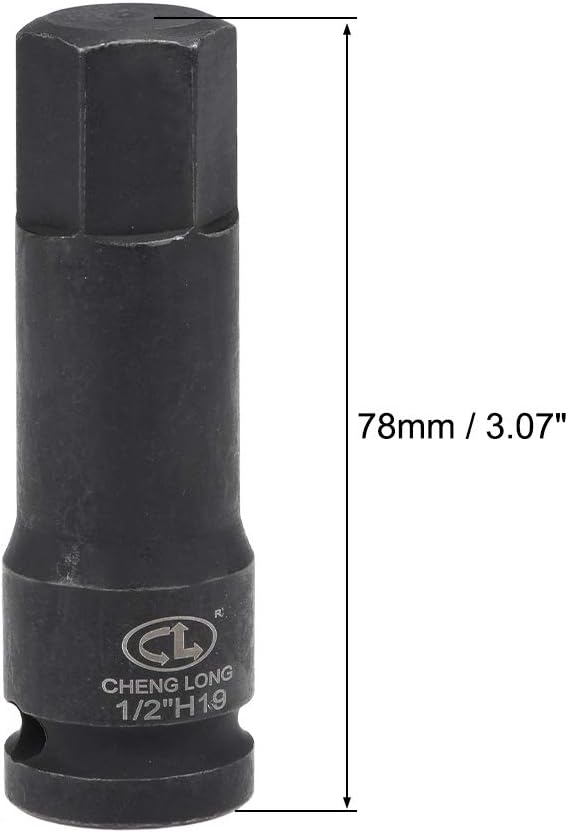 uxcell 12″ Drive x H19 (0.748 in) Dócalo de impacto de broca hexagonal, métrica de 3 pulgadas de longitud, uso de acero CR-MO con destornilladores