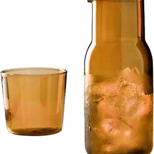 MANMAOHE Juego de jarra de agua y vidrio marrón de 17 onzas de cristal transparente para mesita de noche, jarra de agua nocturna con vaso de vidrio MANMAOHE Juego de jarra de agua y vidrio marrón de 17 onzas de cristal transparente para mesita de noche, jarra de agua nocturna con vaso de vidrio