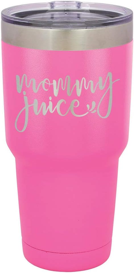 MOMMY JUICE Vaso rosa de 30 onzas con popote y tapa superior deslizante  Taza de viaje de acero inoxidable  Comparar con Yeti Rambler
