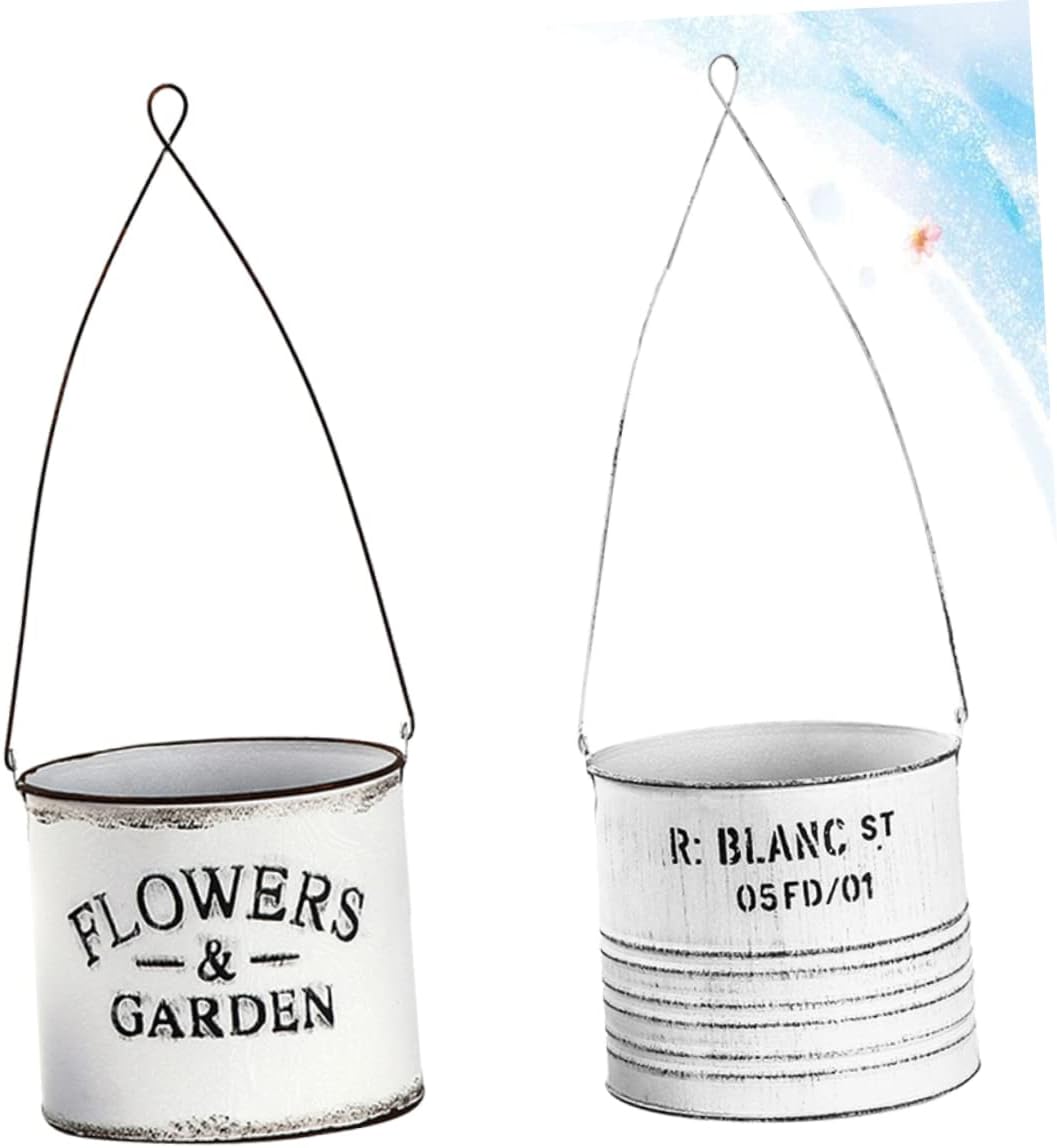 Cabilock Maceta de hierro forjado, maceta colgante de hojalata, soporte para plantas montadas en la pared, decoración de puerta, maceta al aire