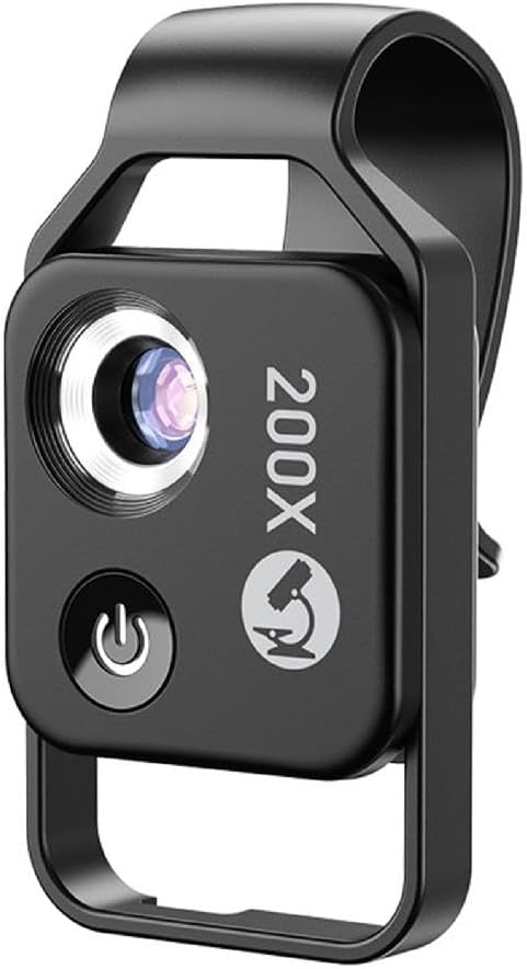 ANXPTIME Mini microscopio de bolsillo para teléfono 200X con luz LED CPL Microscopio digital Accesorios de cámara para la mayoría de teléfonos