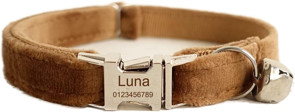 Collar de gato personalizado con nombre, número de teléfono grabado, personalizado con campana para perros pequeños, cachorros, gatitos