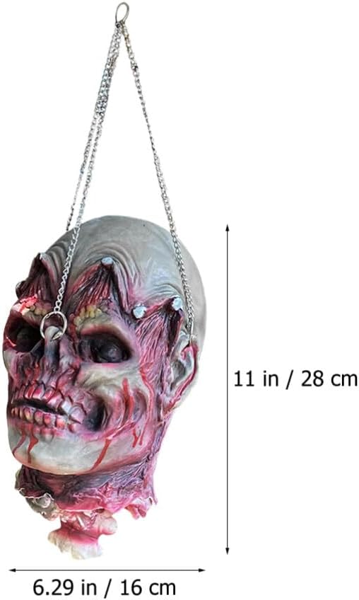 Alipis Colgante de cabeza de zombi de Halloween, cabeza muerta simulada, partes de cuerpo muerto sangriento, horrible colgante, decoración de cabeza