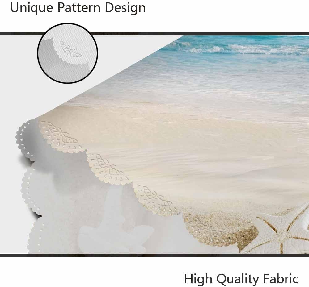 AOYEGO Mantel redondo de 60 pulgadas con diseño de concha de playa tropical oceánica, estrella de mar, cielo arena, mantel de poliéster para