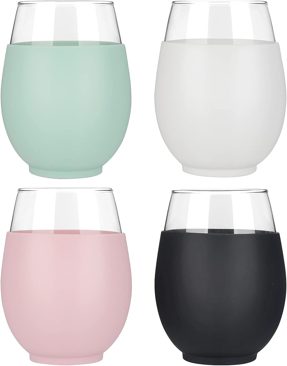 Tronco Copa de vino de 20 onzas con funda protectora de silicona, copas de vino reutilizables sin tallo, juego de copas de cóctel, paquete de 4
