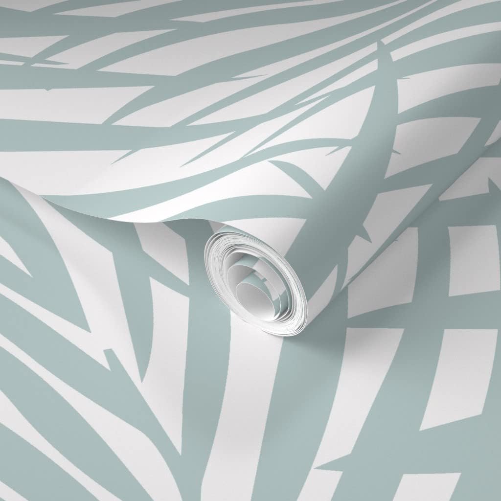 Spoonflower Papel tapiz extraíble de 9 x 2 pies  Papel tapiz de palmera azul pastel Fronds Tropical Beach Costera Isla Hojas Personalizadas
