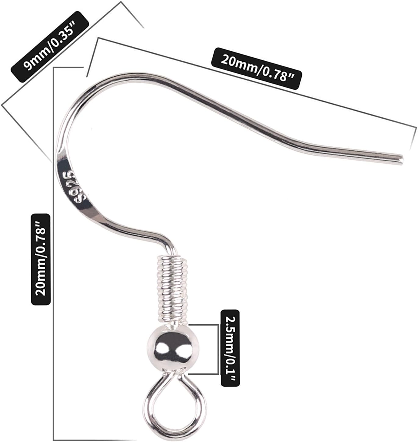 Ganchos para aretes de plata de ley 925, 50 unidades, ganchos para aretes para fabricación de joyas, ganchos hipoalergénicos para aretes, cables de