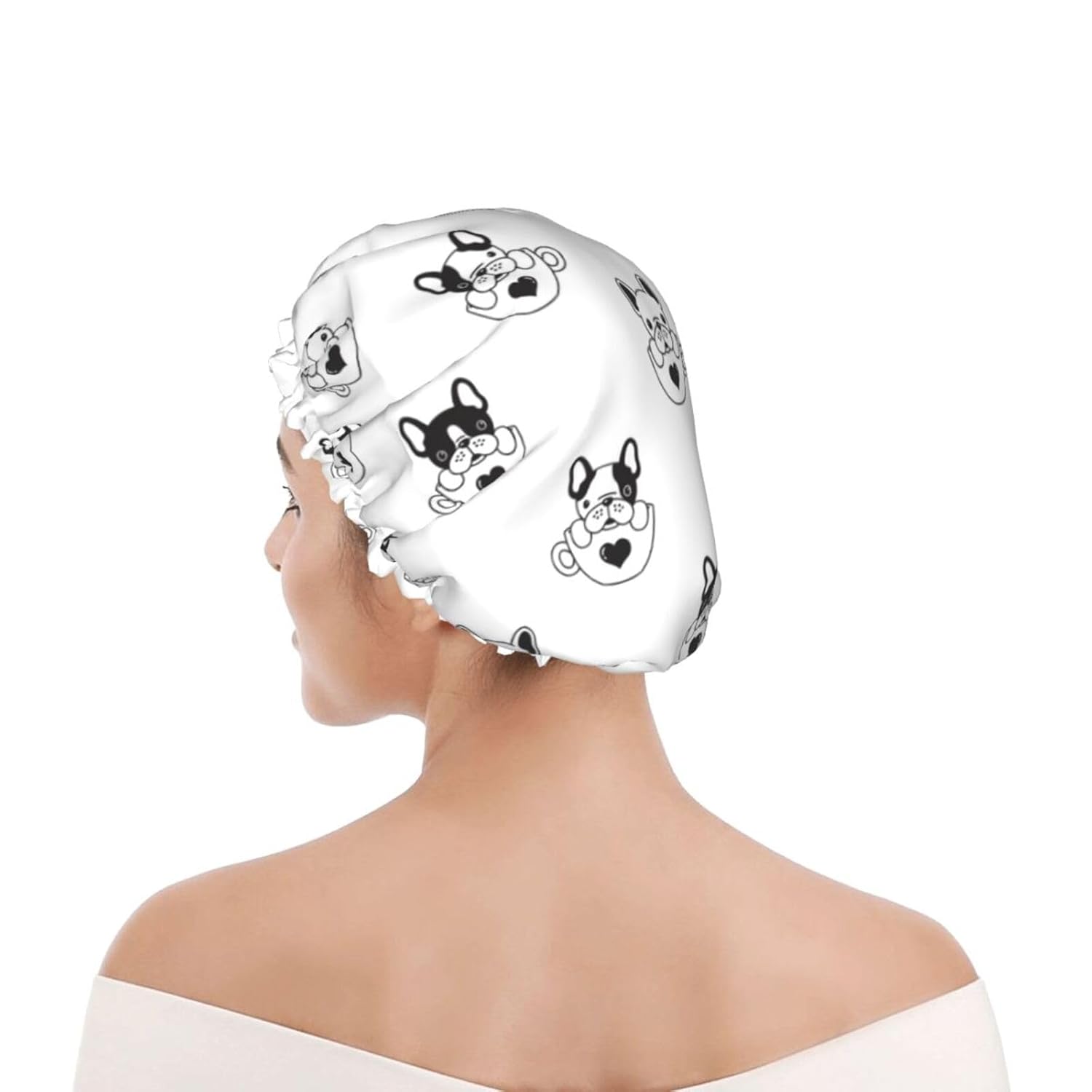 Cute Dog Double Layer Waterproof Shower Cap Suitable For All Head Sizes