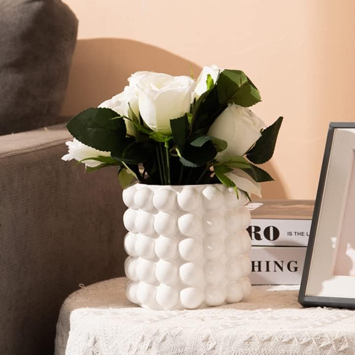 Anding Jarrón blanco. Flores. Jarrón de cerámica blanca para decoración del hogar. Jarrón de hierba de las pampas. Florero bohemio. Jarrón moderno.