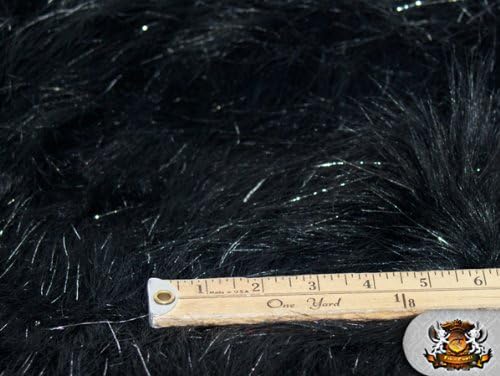 Tela negra de oropel brillante de pelo sintético de pelo largo, 58 pulgadas, se vende por yarda