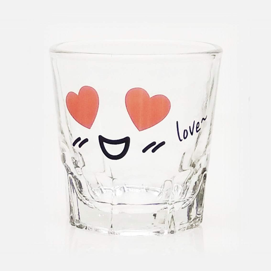 Juego de vasos de chupito coreanos Soju, 1.7 onzas, vidrio transparente con carácter, vidrio en forma de corazón para whisky, tequila y licor.