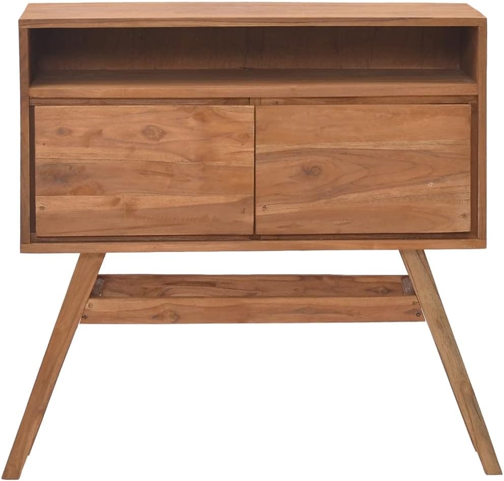 Mesa consola de teca maciza con acabado natural, mesa auxiliar delgada y estrecha ideal para sala de estar, pasillo o mesita de noche, sala de