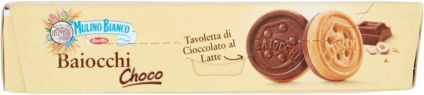3x Mulino Bianco Baiocchi choco biscotti al cioccolato, frollini e tavolette di cioccolato al latte con nocciole, ottimi come merenda 5.08 oz