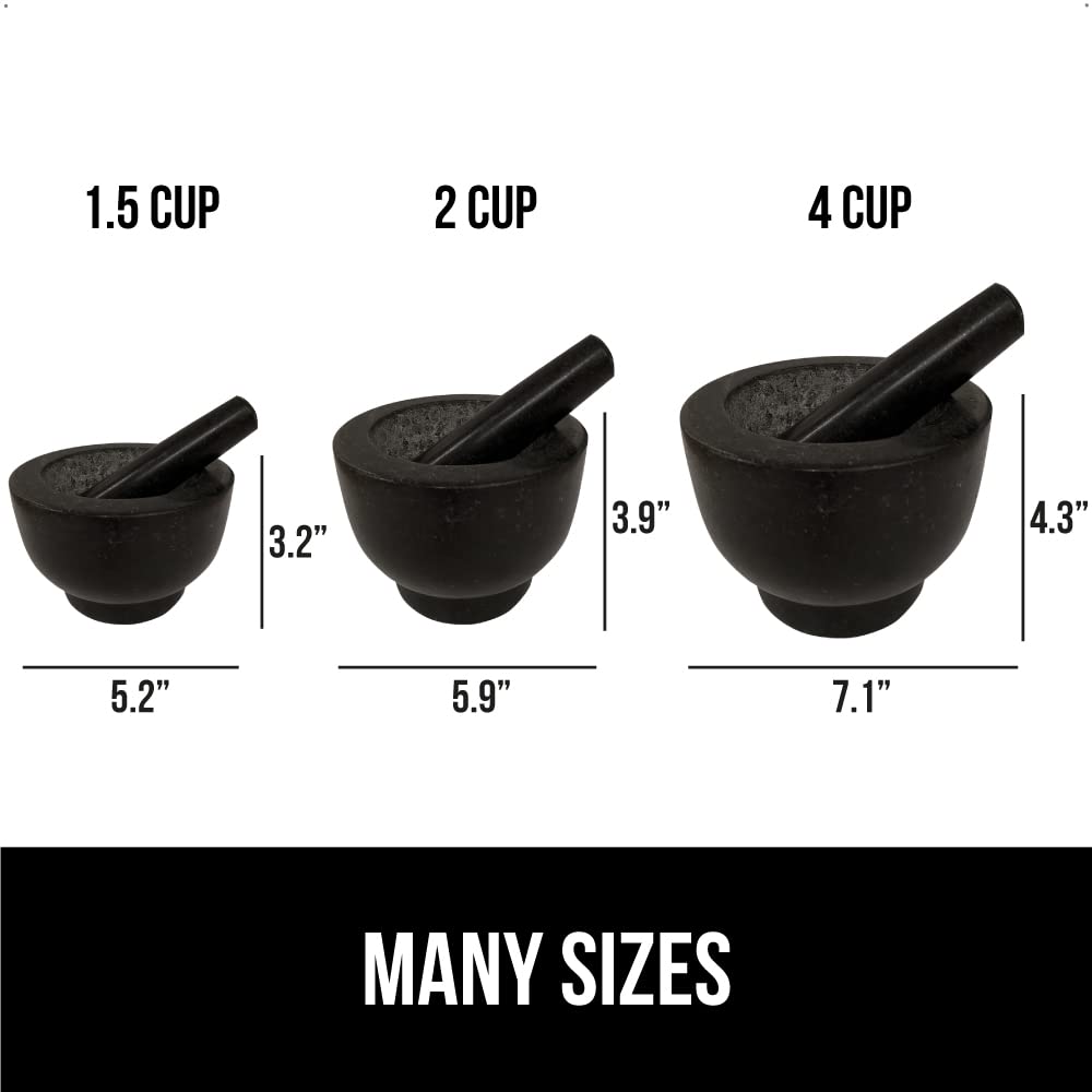 GORILLA GRIP Juego de mortero y mortero XL de alta resistencia con base antideslizante, 4 tazas, cuenco de guacamole molcajete 100% piedra de
