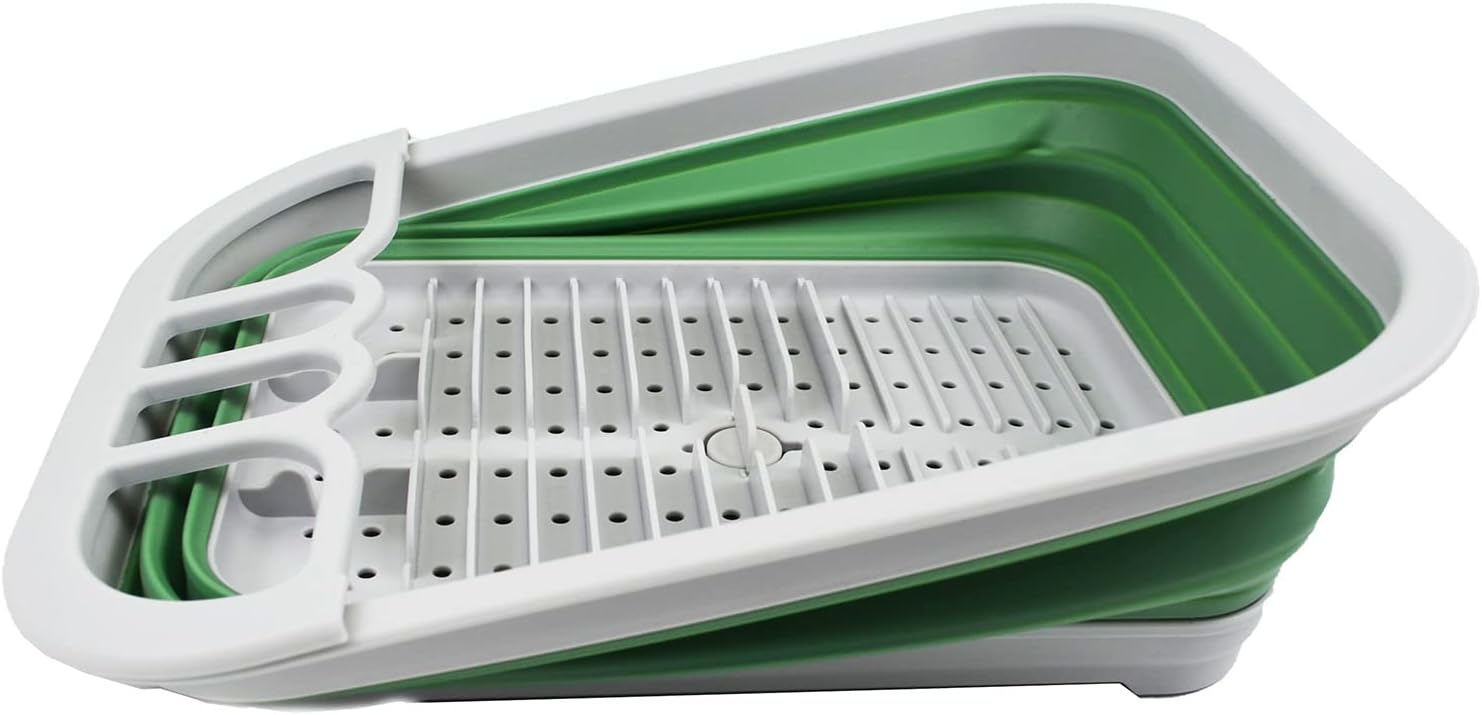 SAMMART Escurridor de platos de plástico plegable de 7.3L (1.9 galones) con escurridor, juego de escurridor plegable, organizador de vajilla
