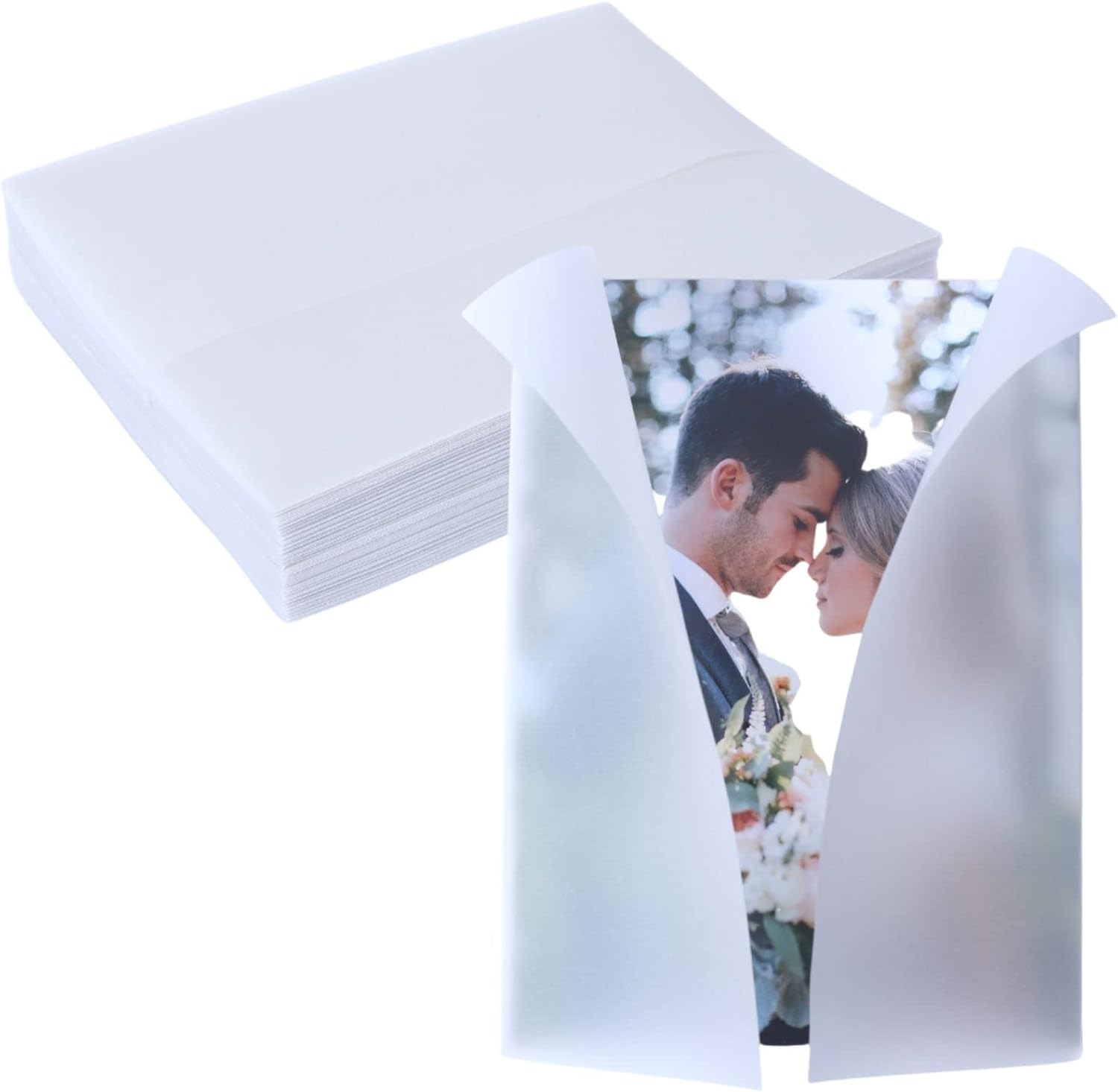 Paquete de 100 chaquetas de vellum preplegadas para invitaciones de 5 x 7 pulgadas, sobre de vellum para invitaciones de boda, sobres de papel