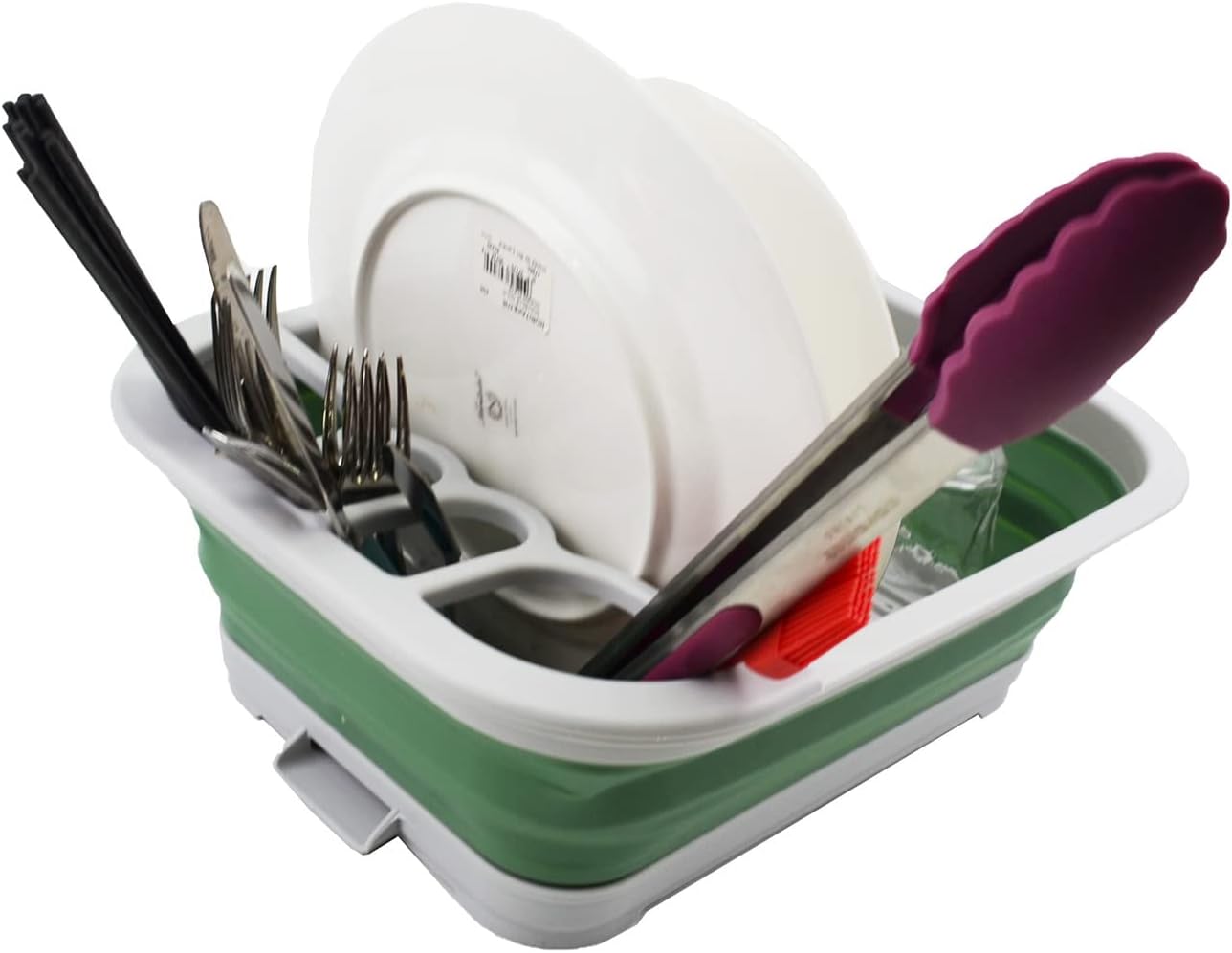 SAMMART Escurridor de platos de plástico plegable de 7.3L (1.9 galones) con escurridor, juego de escurridor plegable, organizador de vajilla