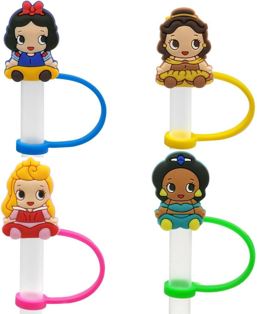 Lindas fundas con diseño de caricaturas, punta de popote de silicona reutilizable de grado alimenticio, divertidas cubiertas para popote, tapones