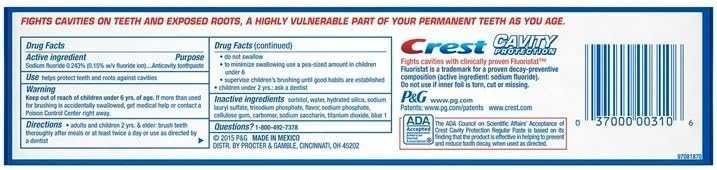 Crest Pasta de dientes Cavity Protection Regular – 8.2 oz, paquete de 5