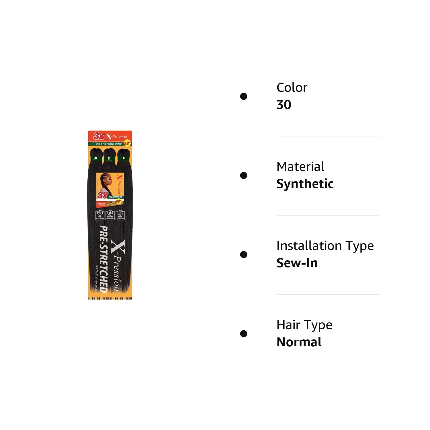 Sensationnel X-pression – Cabello trenzado preestirado Kanekalon, extensiones de cabello trenzado Yaki liso retardante de llama, 3 x 58 pulgadas