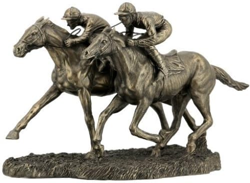 US Figura de bronce fundido en frío de carreras de caballos de dos jinetes de 12,63 pulgadas
